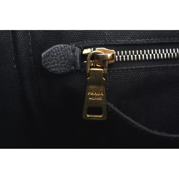 Authentic PRADA Canapa Canvas Shoulder Hand Bag Purse Black small size tote - Picture 10 of 17